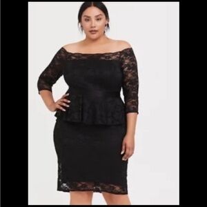 Torrid Elegant Black Lace Off-Shoulder Dress